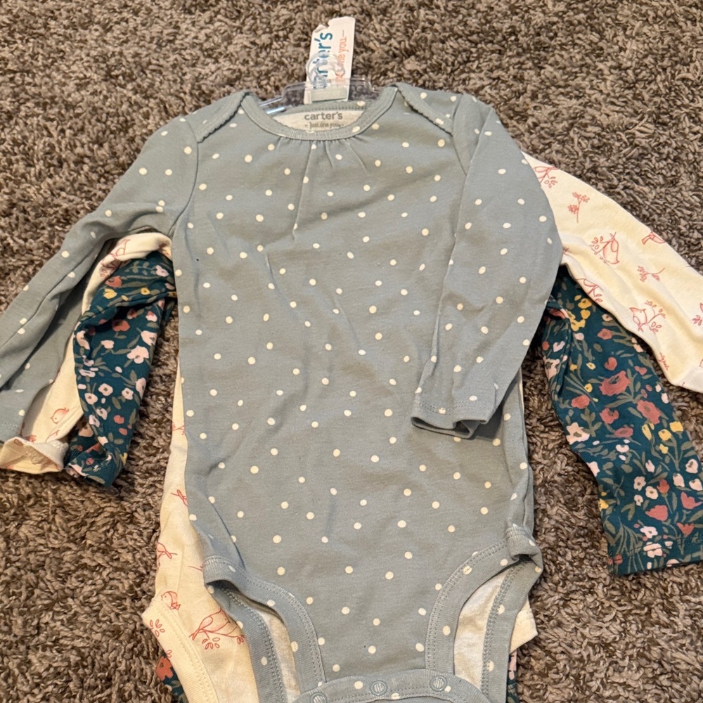 Carter's Blue and White Floral Bodysuit Set - Picture 3 of 5
